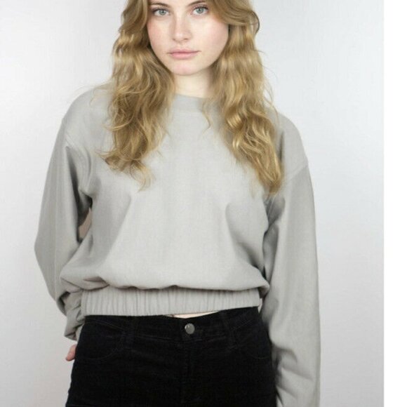 Betty Laboz NYC Grey Scrunch Sweatshirt Cropped - Picture 1 of 9